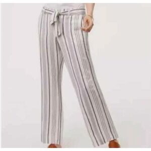 LOFT Women's Size 10 Striped Linen Blend Tie Waist Casual Pants Trousers‎